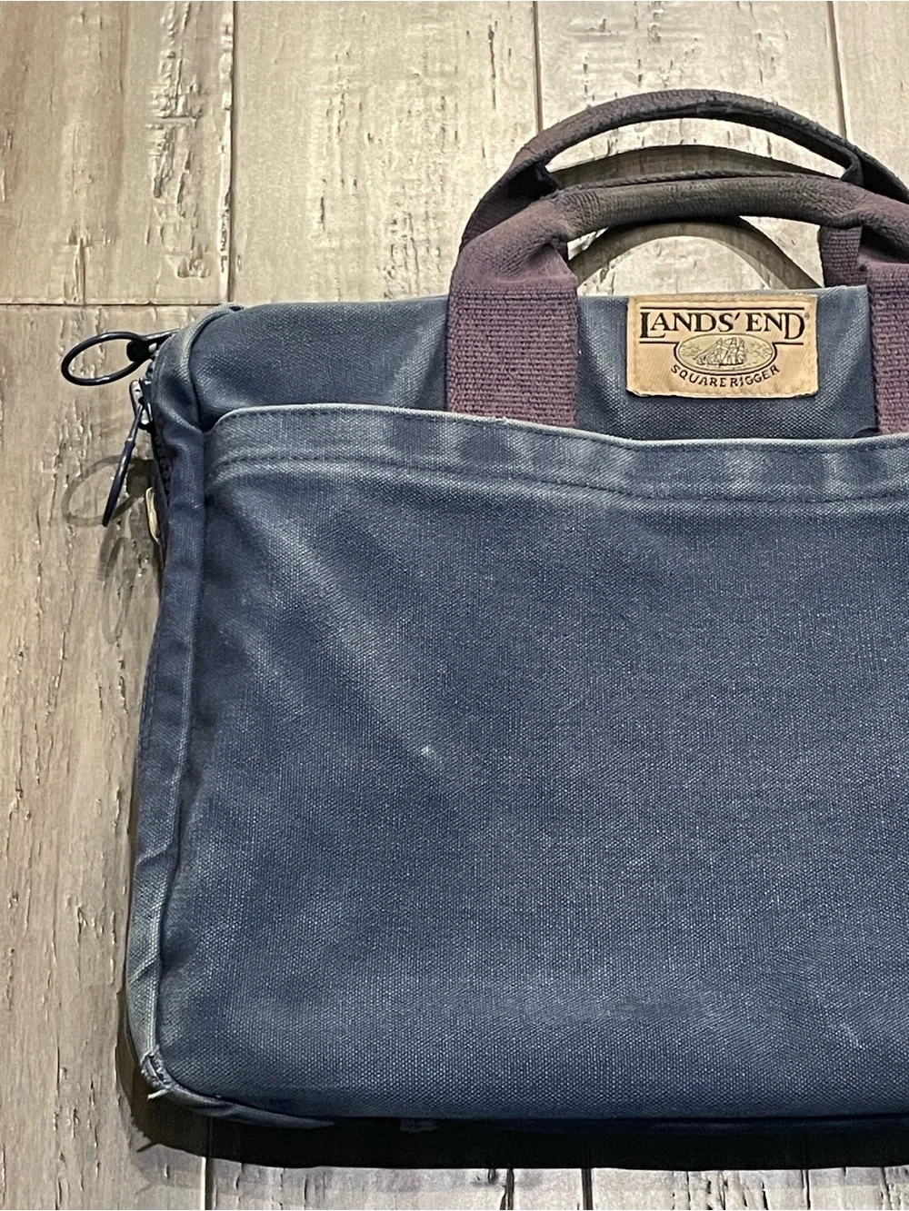 Vintage Lands’ End Square Rigger Canvas Briefcase Laptop Bag Blue Work Tote